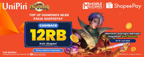 Top Up Diamonds MLBB di UniPin Cashback 90% Koin Shopee & Mainkan Starlight Member Dapatkan Skin Gusion!